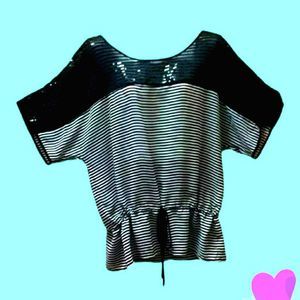 NWOT 💟 ECI Black/White Striped Top/Blouse